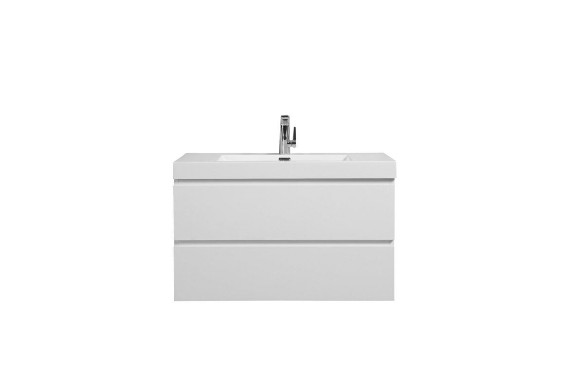 36" Glossy White Wall Mount Bathroom Vanity with White Polymarble Countertop - Image 7