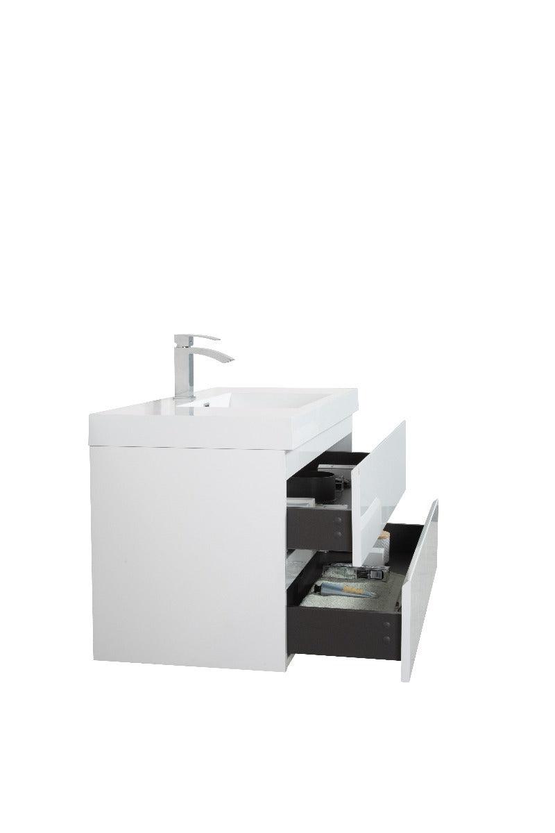 42" Glossy White Wall Mount Bathroom Vanity with White Polymarble Countertop - Image 7