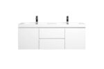 60" Glossy White Wall Mount Double Sink Bathroom Vanity with White Polymarble Countertop - Image 5