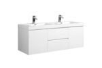 60" Glossy White Wall Mount Double Sink Bathroom Vanity with White Polymarble Countertop - Image 4