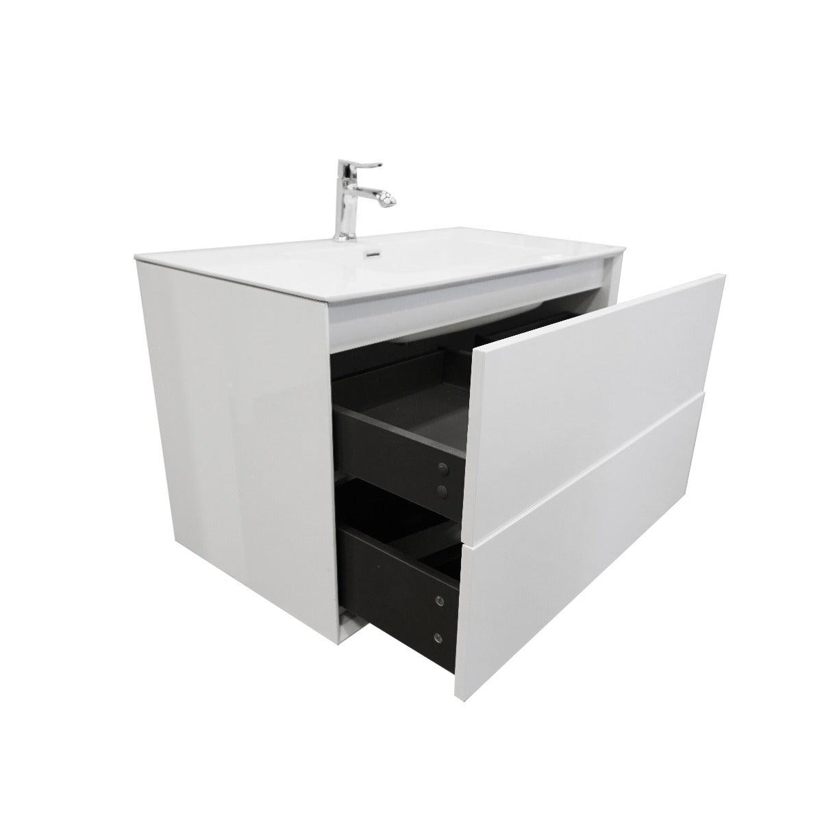 36" White Wall Mount Vanity with White Polymarble Countertop – Image 3