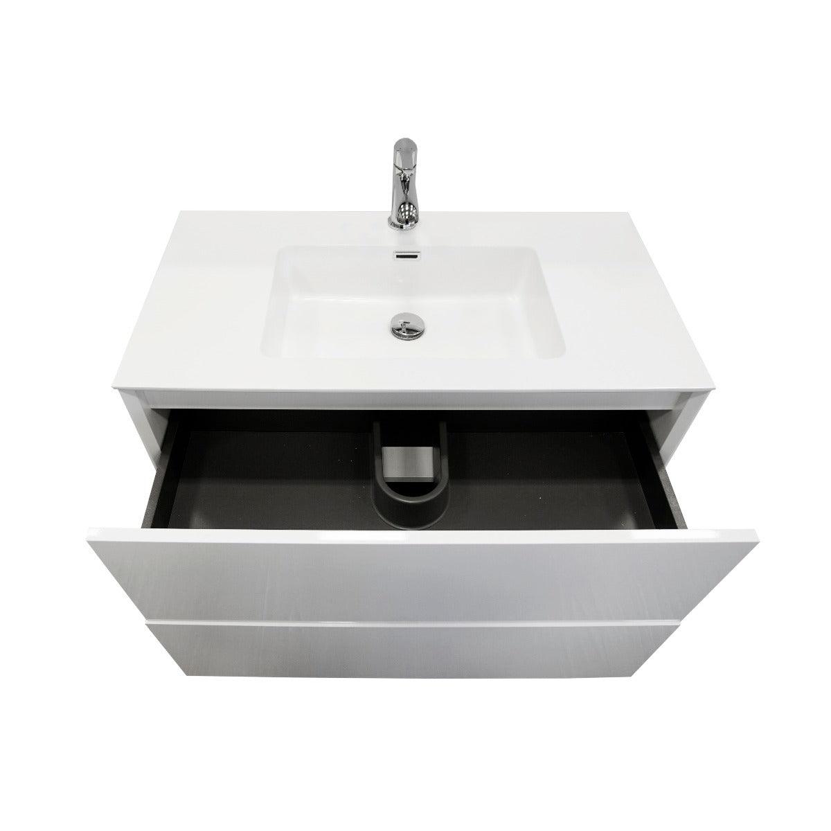 36" White Wall Mount Vanity with White Polymarble Countertop – Image 4