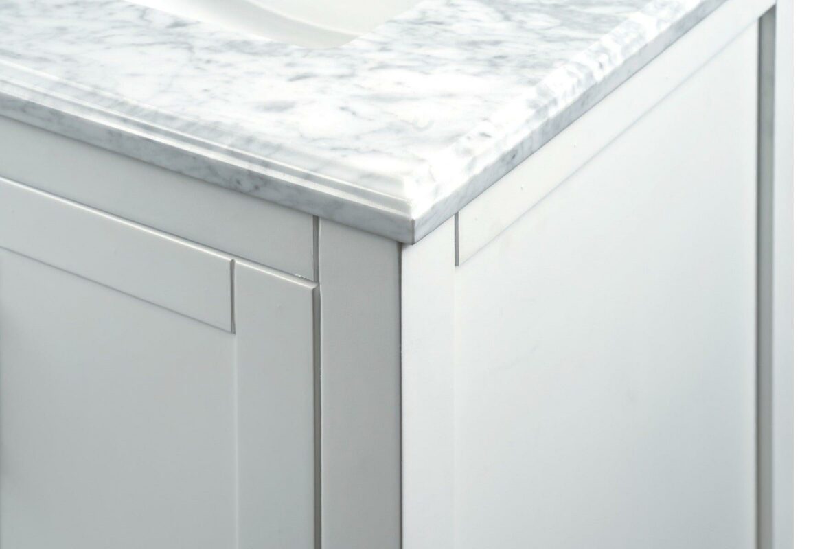 60" White Freestanding Double Sink Bathroom Vanity with Carrera Marble Countertop - Image 6