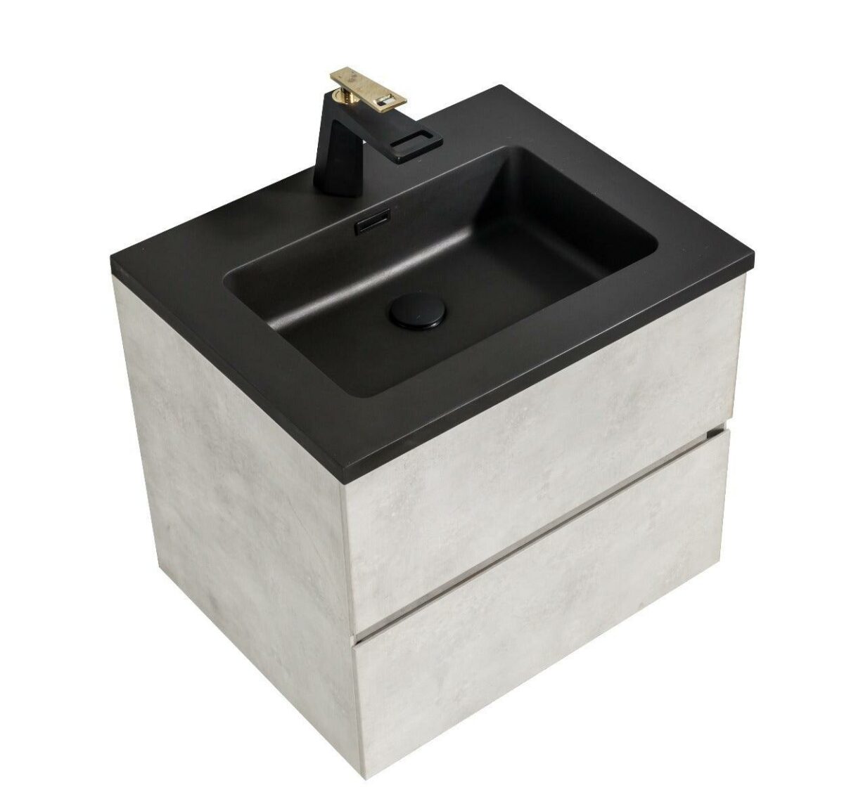 24" Grey Wall Mount Bathroom Vanity with Black Engineered Quartz Countertop - Image 4