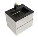 24" Grey Wall Mount Bathroom Vanity with Black Engineered Quartz Countertop - Image 4