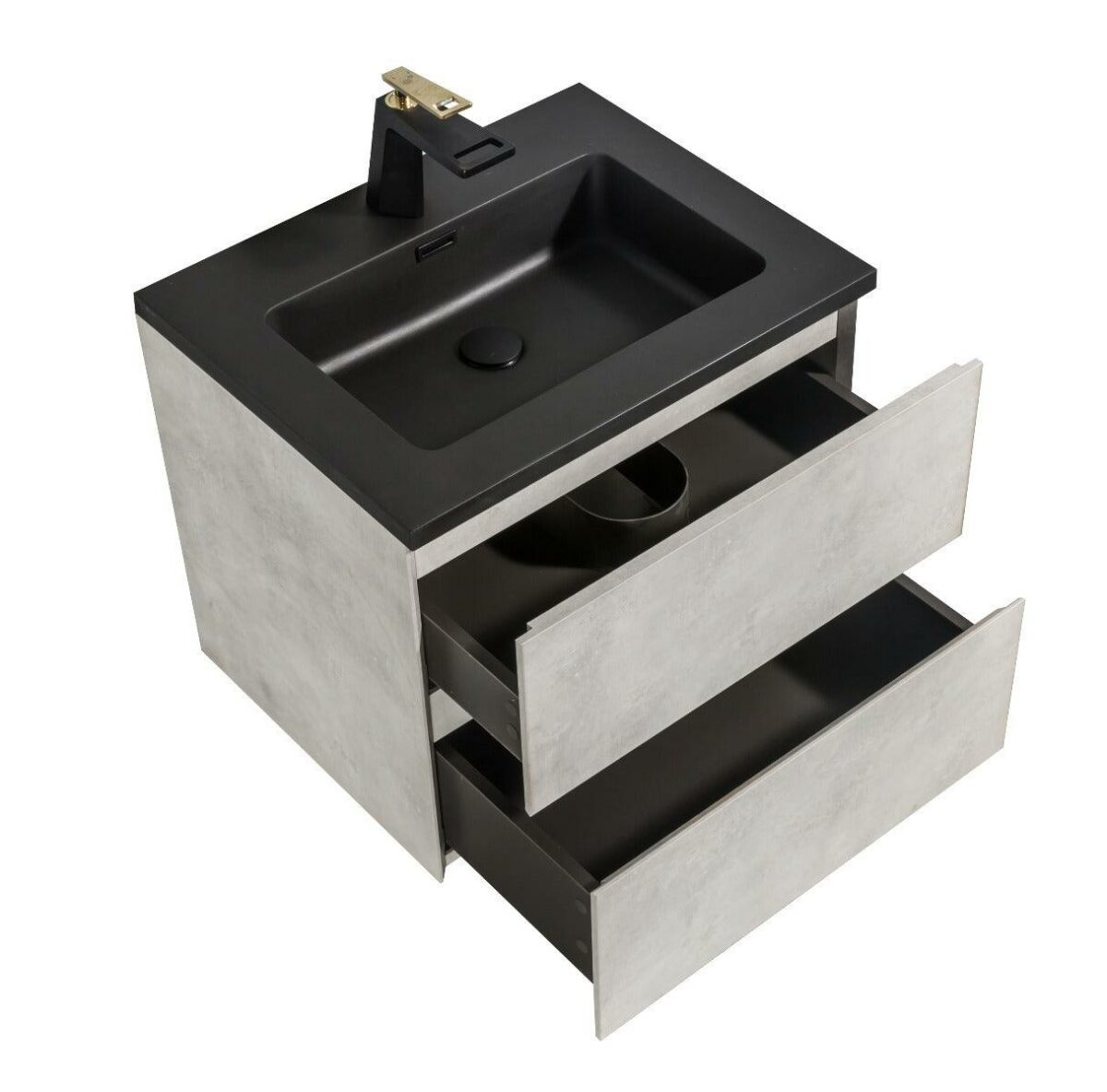 24" Grey Wall Mount Bathroom Vanity with Black Engineered Quartz Countertop - Image 5