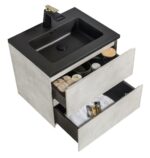 24" Grey Wall Mount Bathroom Vanity with Black Engineered Quartz Countertop - Image 6