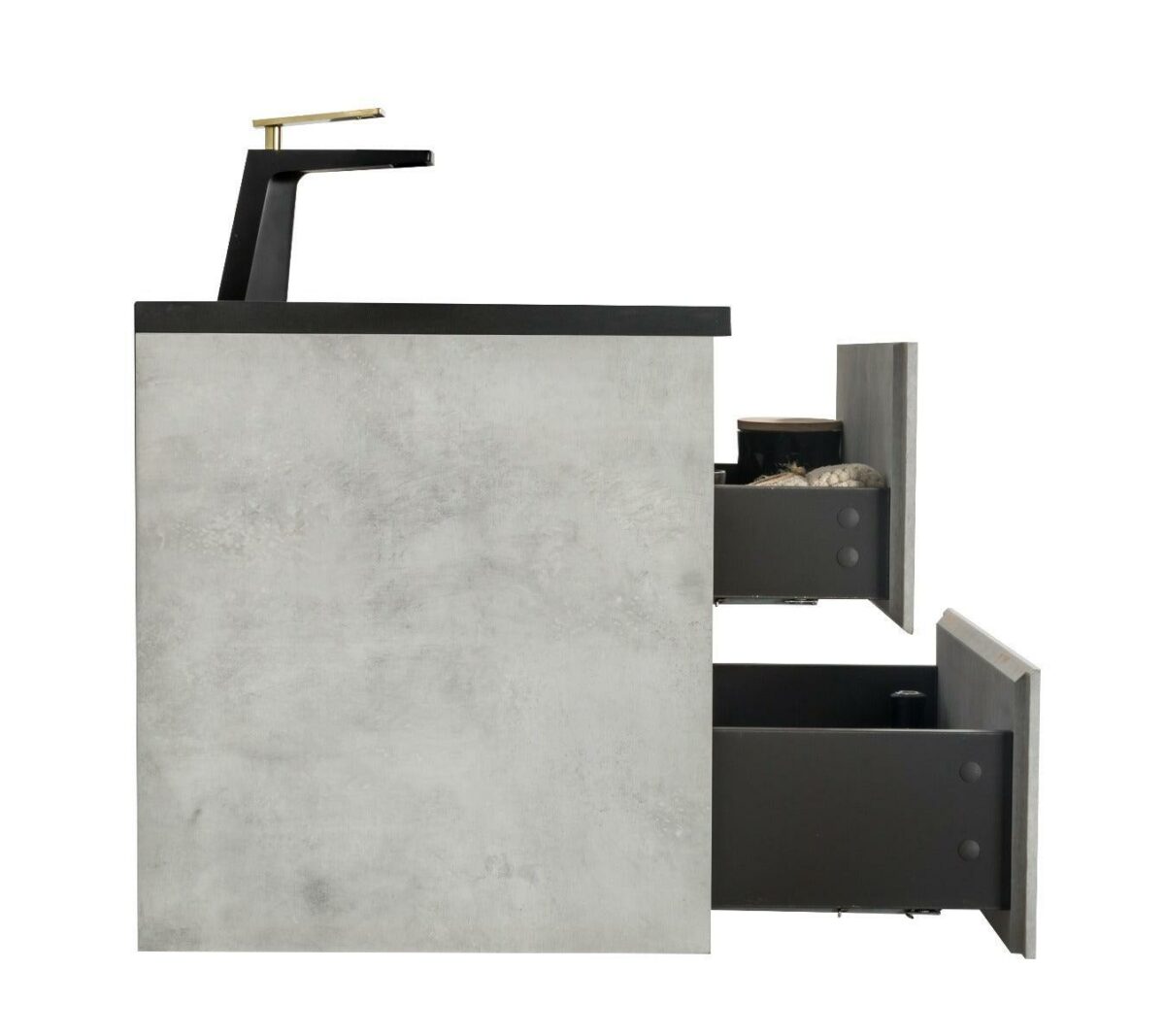 24" Grey Wall Mount Bathroom Vanity with Black Engineered Quartz Countertop - Image 7