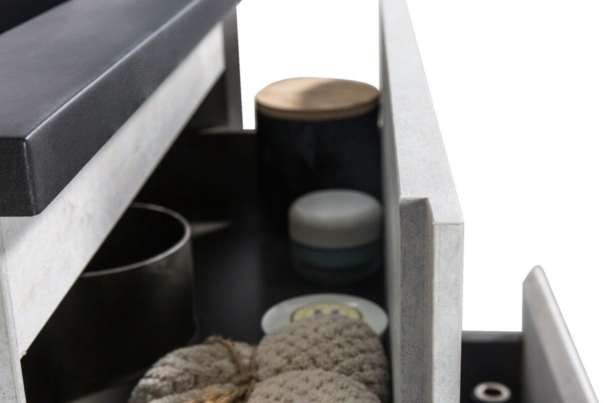24" Grey Wall Mount Bathroom Vanity with Black Engineered Quartz Countertop - Image 8