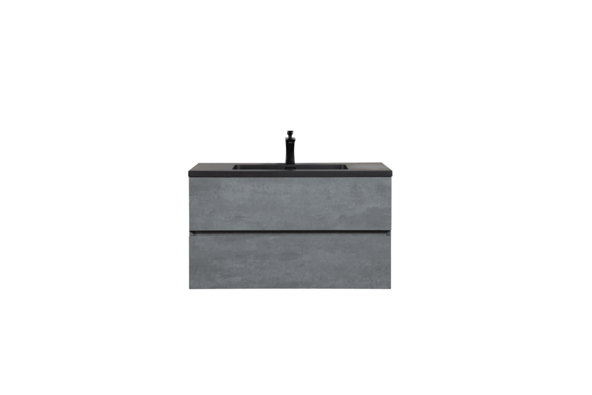 36" Charcoal Wall Mount Single Sink Bathroom Vanity with Black Engineered Quartz Countertop – Image 4