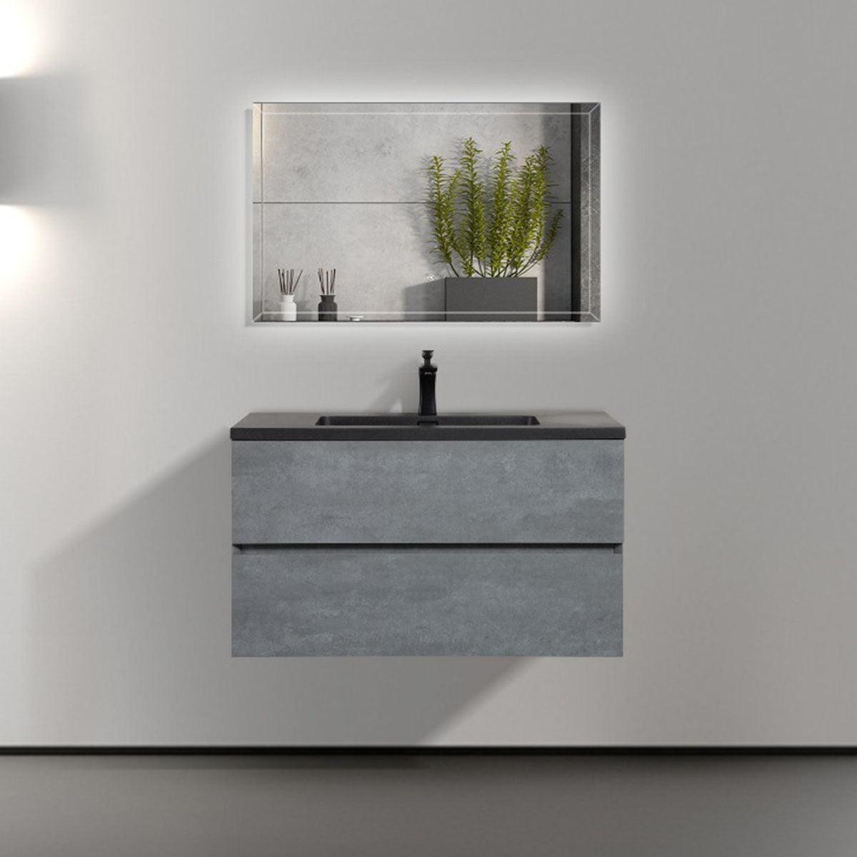 36" Charcoal Wall Mount Single Sink Bathroom Vanity with Black Engineered Quartz Countertop - Image 1