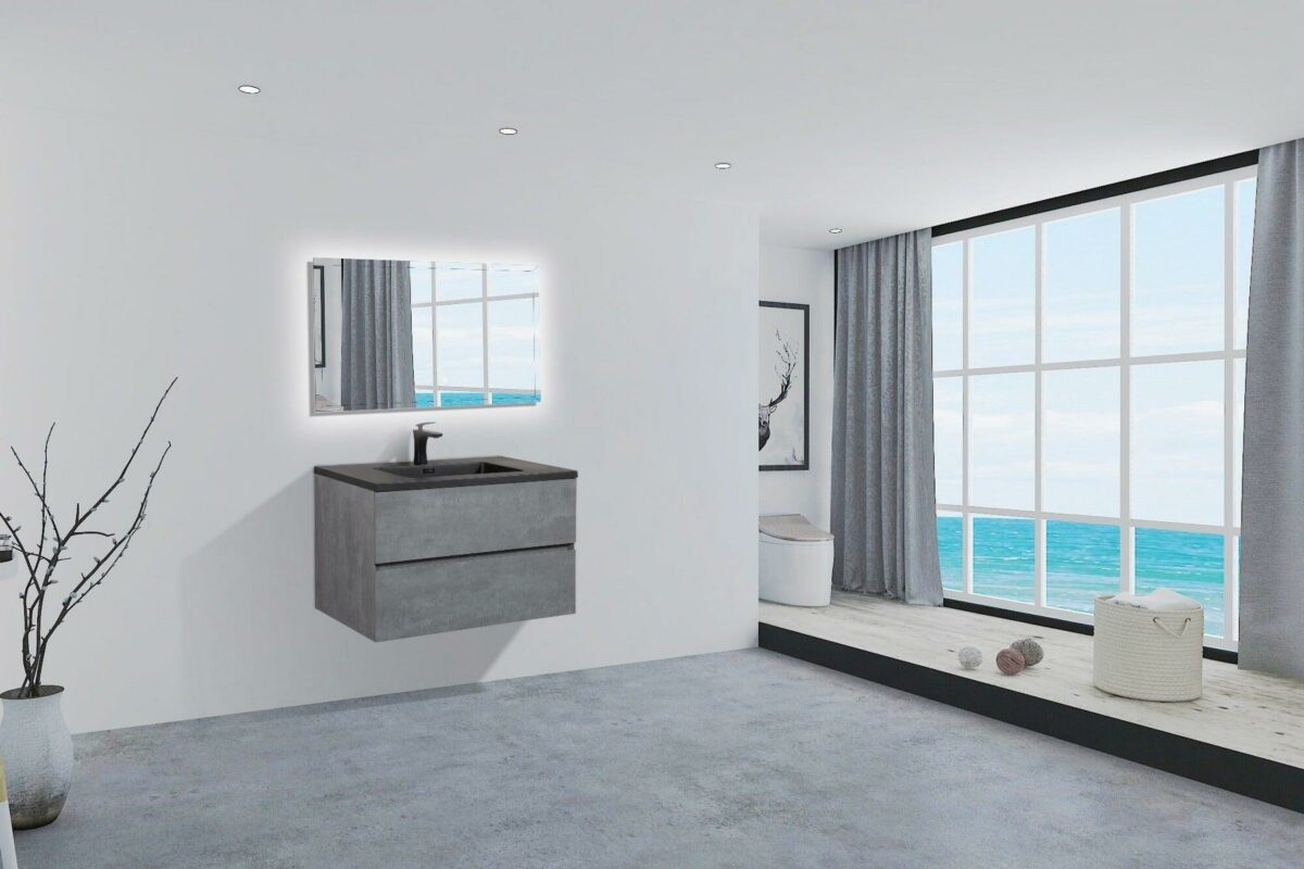 36" Charcoal Wall Mount Single Sink Bathroom Vanity with Black Engineered Quartz Countertop – Image 5