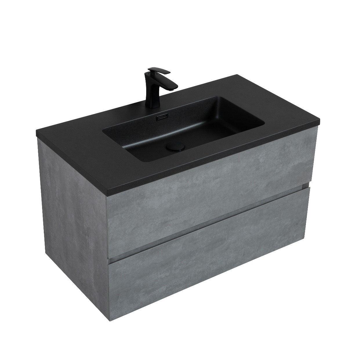 36" Charcoal Wall Mount Single Sink Bathroom Vanity with Black Engineered Quartz Countertop - Image 2