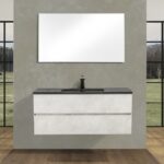 48" Grey Wall Mount Single Sink Bathroom Vanity with Black Engineered Quartz Countertop