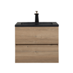 24" Rough Oak Wall Mount Bathroom Vanity with Black Engineered Quartz Countertop Edge - Image 3