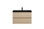 32" Wheat Wall Mount Single Sink Bathroom Vanity with Black Polymarble Countertop – Image 7
