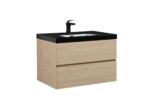 32" Wheat Wall Mount Single Sink Bathroom Vanity with Black Polymarble Countertop – Image 3
