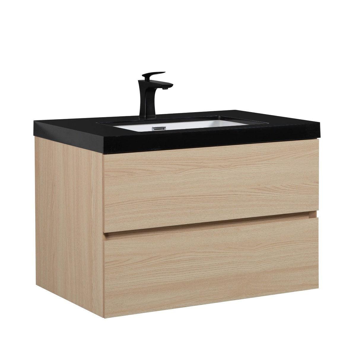 32" Wheat Wall Mount Single Sink Bathroom Vanity with Black Polymarble Countertop – Image 2