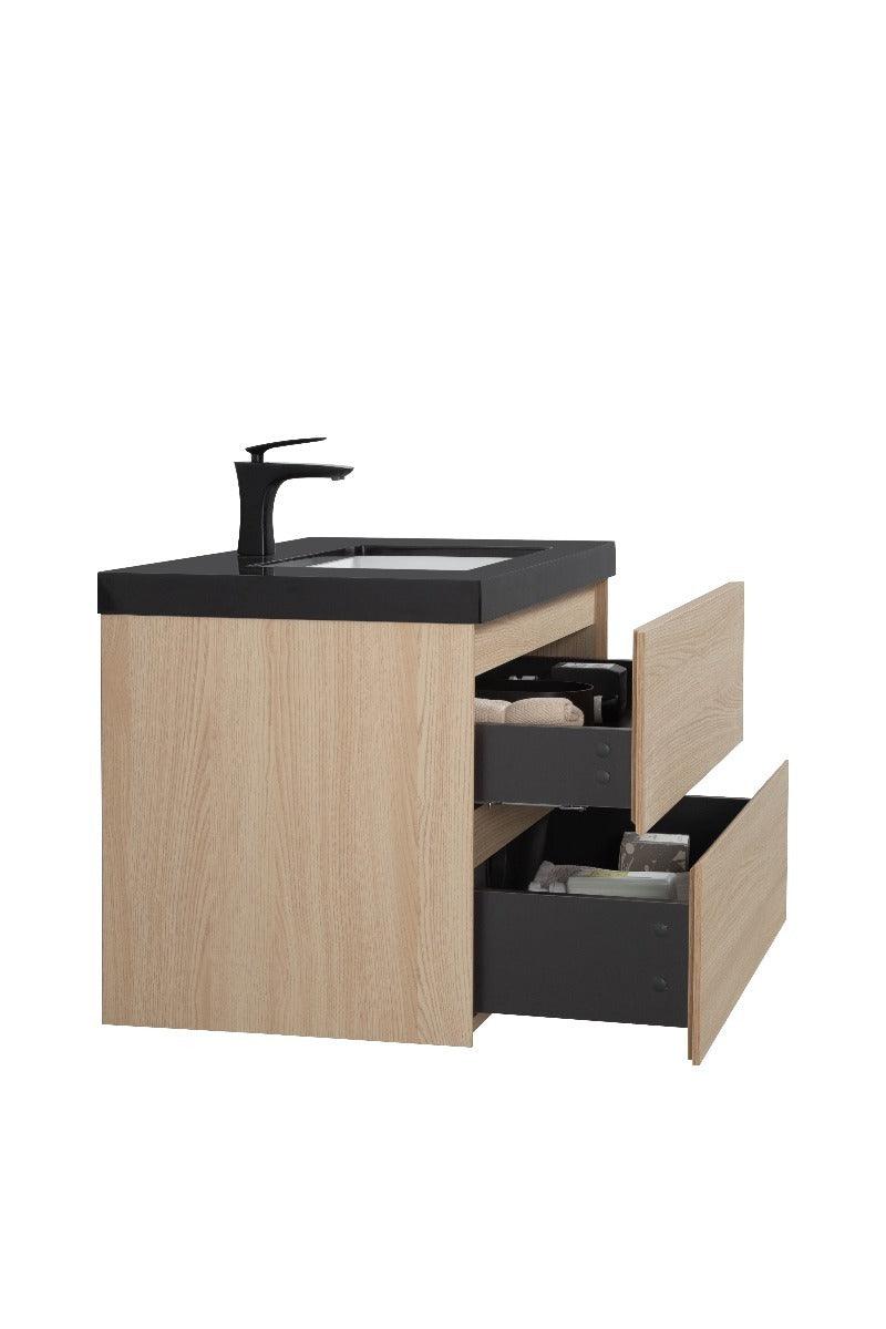 32" Wheat Wall Mount Single Sink Bathroom Vanity with Black Polymarble Countertop – Image 4