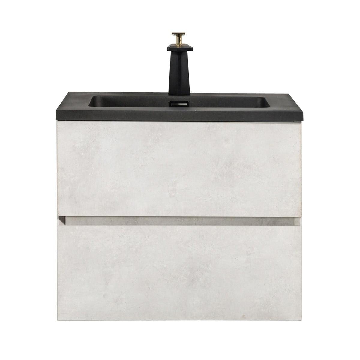 24" Grey Wall Mount Bathroom Vanity with Black Engineered Quartz Countertop – Image 3