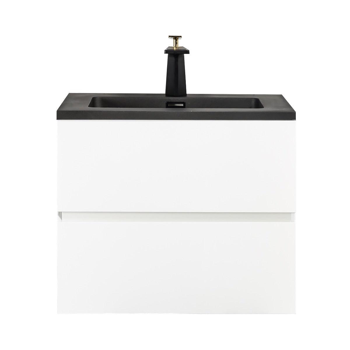 24" White Wall Mount Bathroom Vanity with Black Engineered Quartz Countertop - Image 2