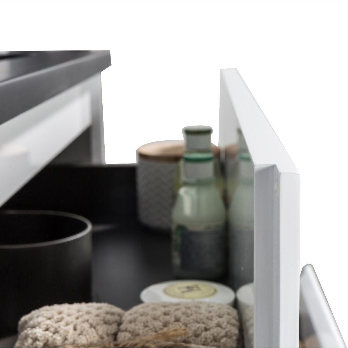 24" White Wall Mount Bathroom Vanity with Black Engineered Quartz Countertop - Image 6