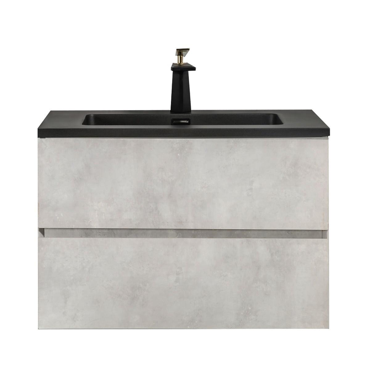 30" Grey Wall Mount Bathroom Vanity with Black Engineered Quartz Countertop – Image 4