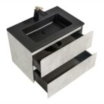 30" Grey Wall Mount Bathroom Vanity with Black Engineered Quartz Countertop - Image 5
