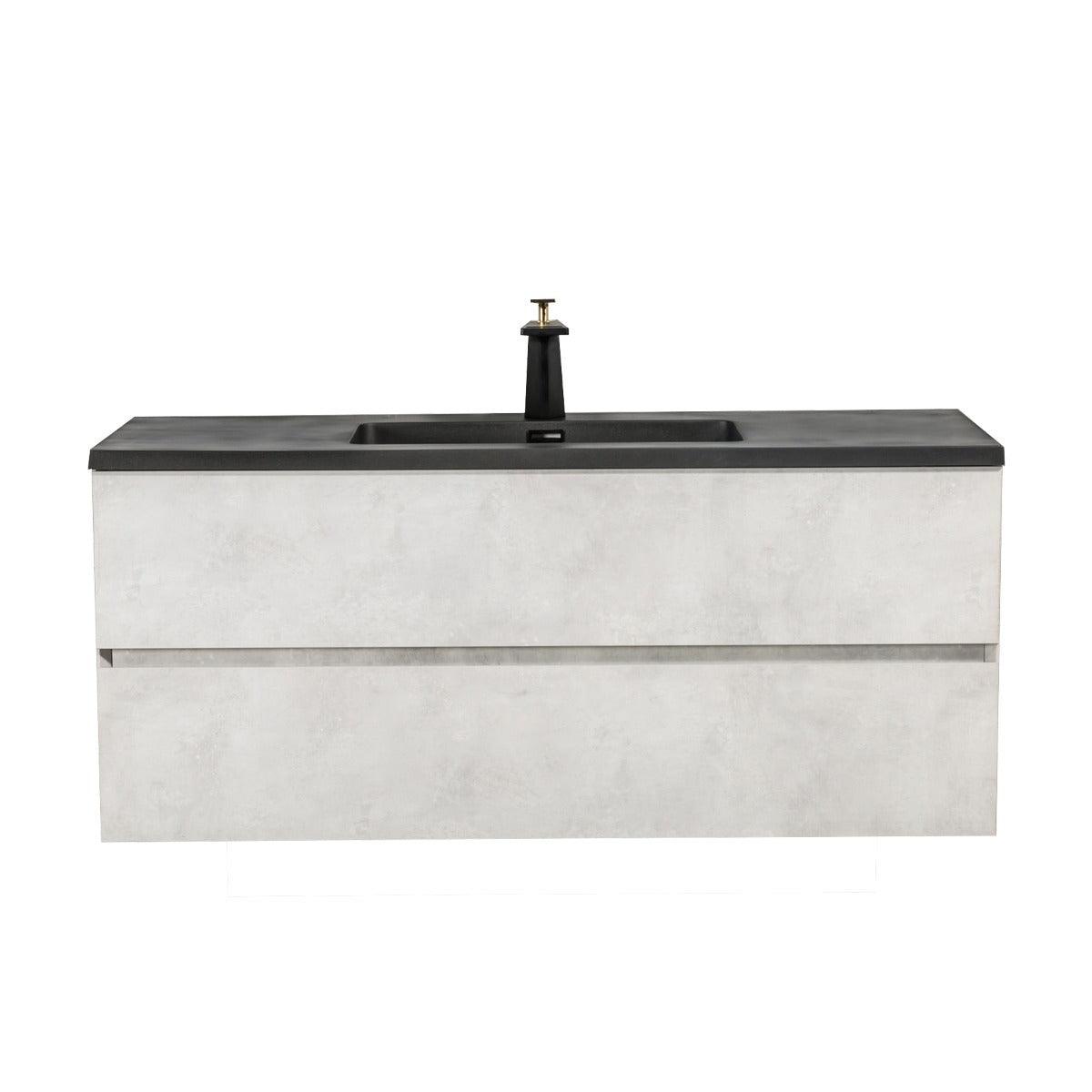 48" Grey Wall Mount Single Sink Bathroom Vanity with Black Engineered Quartz Countertop - Image 2