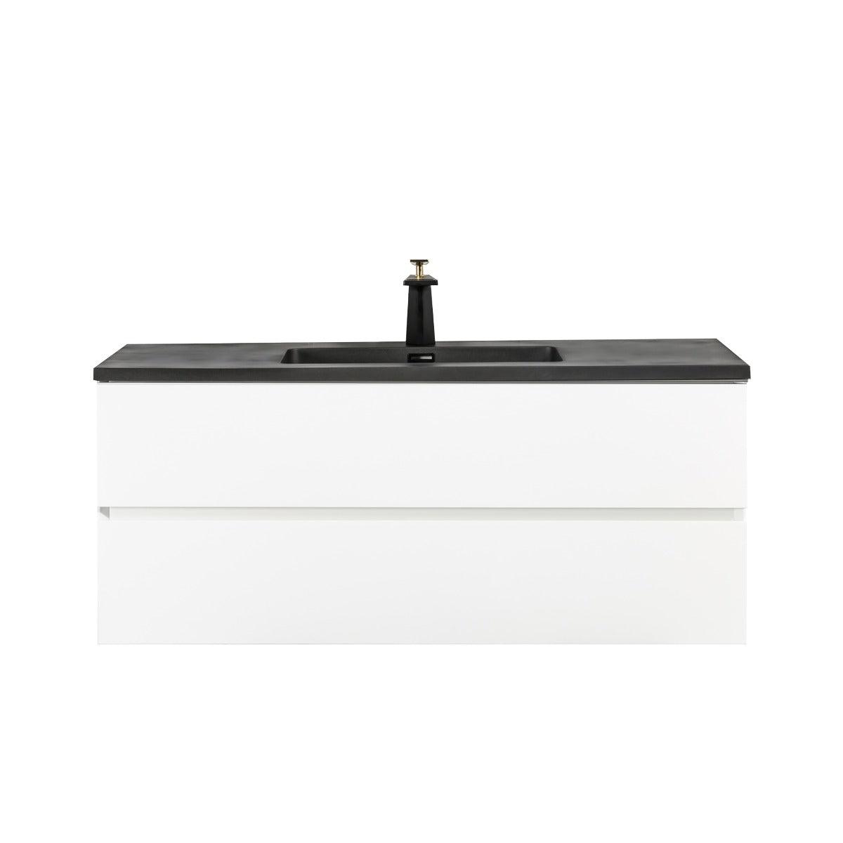 48" White Wall Mount Single Sink Bathroom Vanity with Black Engineered Quartz Countertop - Image 3