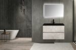 30" Grey Wall Mount Bathroom Vanity with Black Engineered Quartz Countertop - Image 2