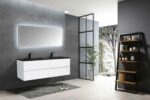 60" White Wall Mount Double Sink Bathroom Vanity with Black Engineered Quartz Countertop - Image 7