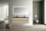 60" Wheat Wall Mount Double Sink Bathroom Vanity with Black Engineered Quartz Countertop – Image 7