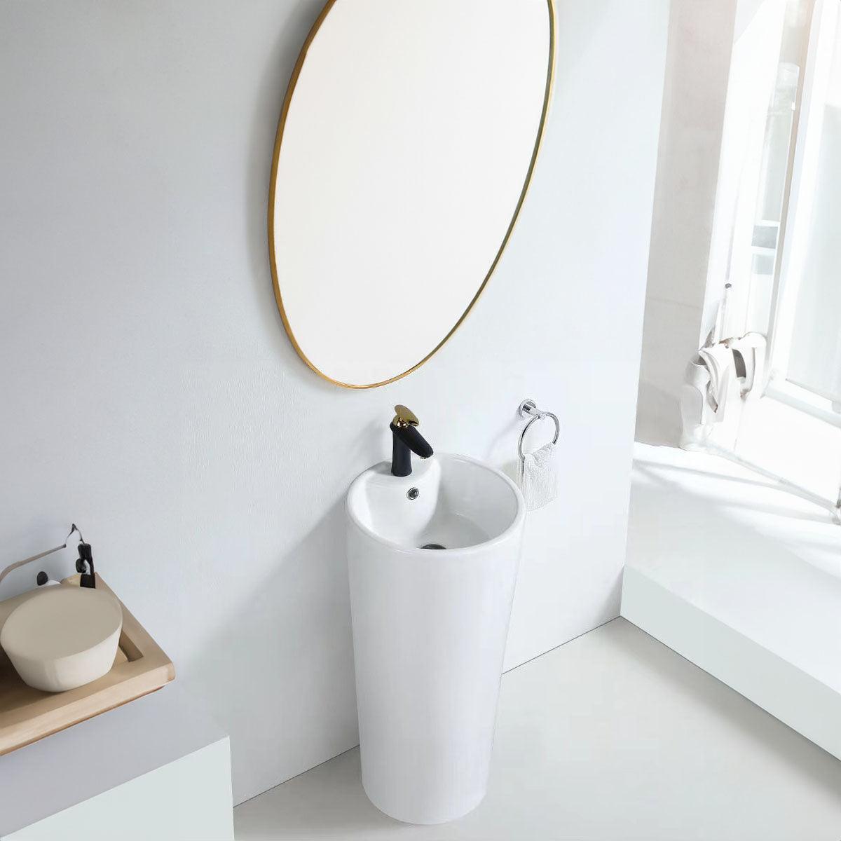 16" White Freestanding Pedestal Basin in Ceramic Sedani Collection - Image 1