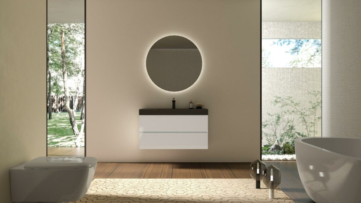 40" White Wall Mount Bathroom Vanity with Black Polymarble Countertop with White Sink - Image 5