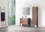 42" Natural Walnut Freestanding Bathroom Vanity with White Solid Surface Countertop Vista - Image 9