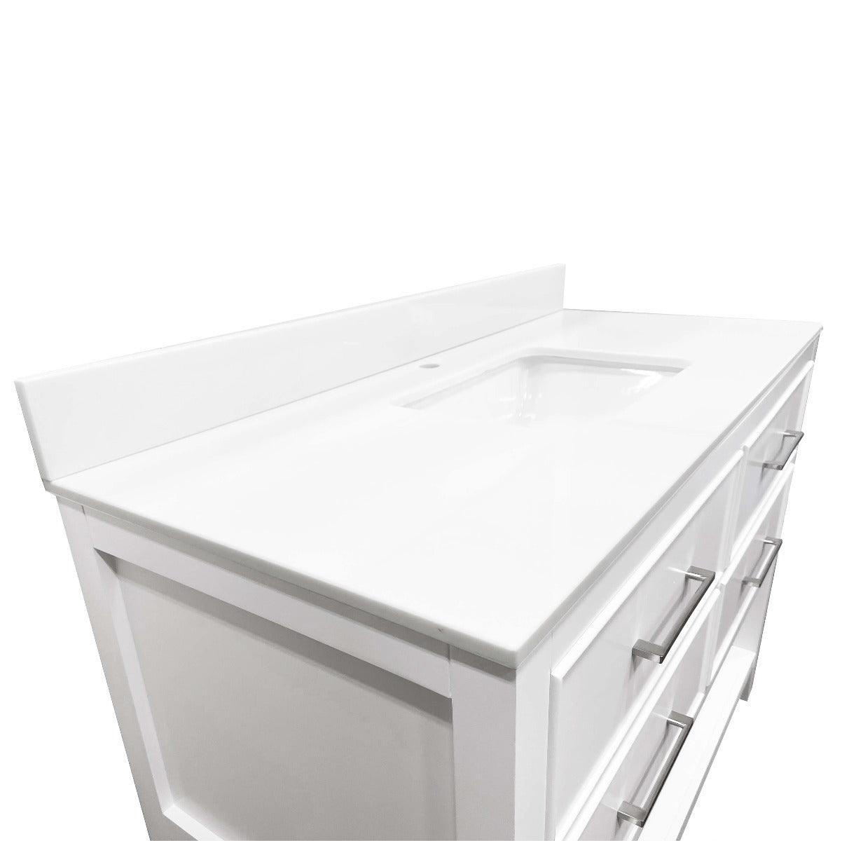 48" White Freestanding Single Sink Bathroom Vanity with White Glass Countertop Fiory – Image 6