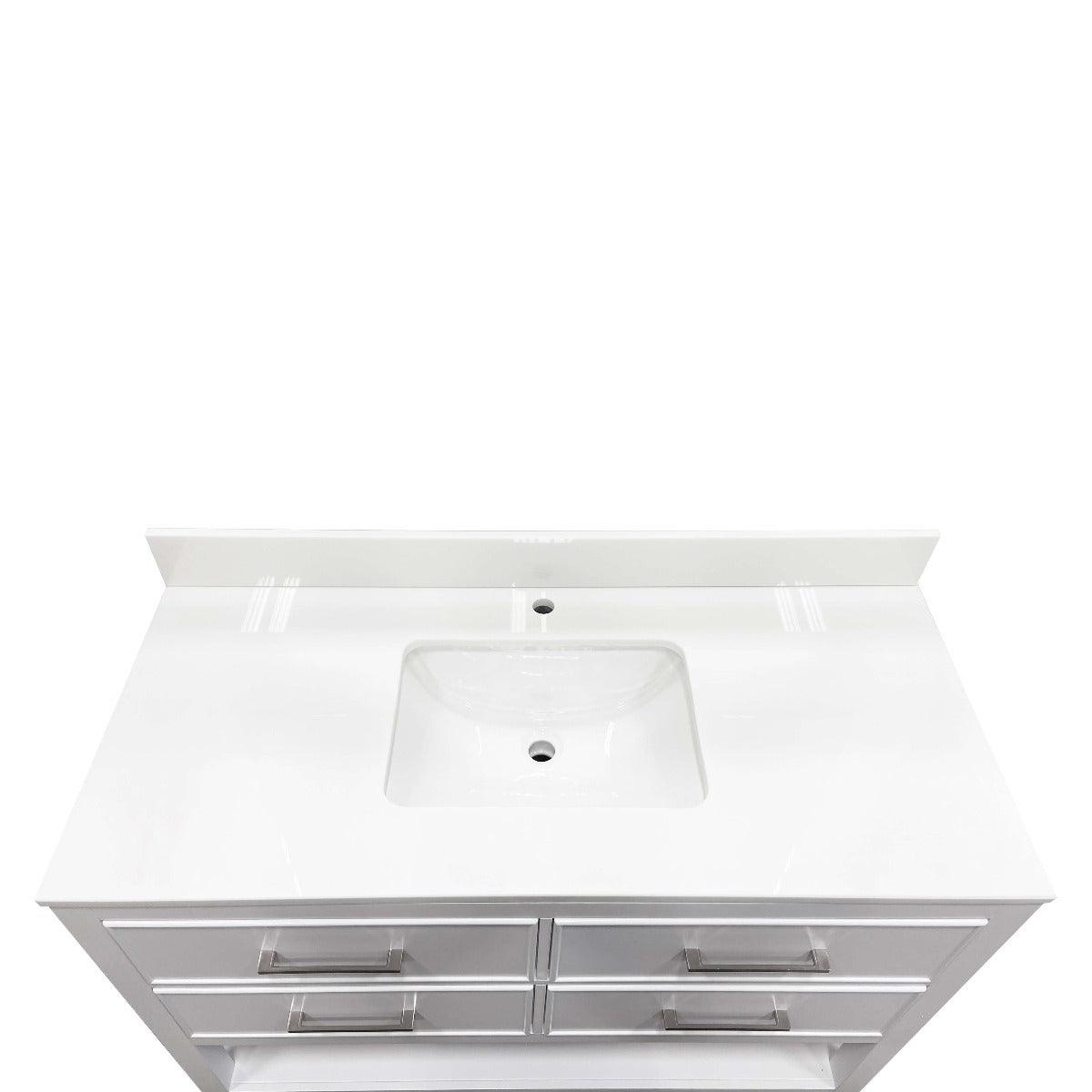 48" White Freestanding Single Sink Bathroom Vanity with White Glass Countertop Fiory - Image 5