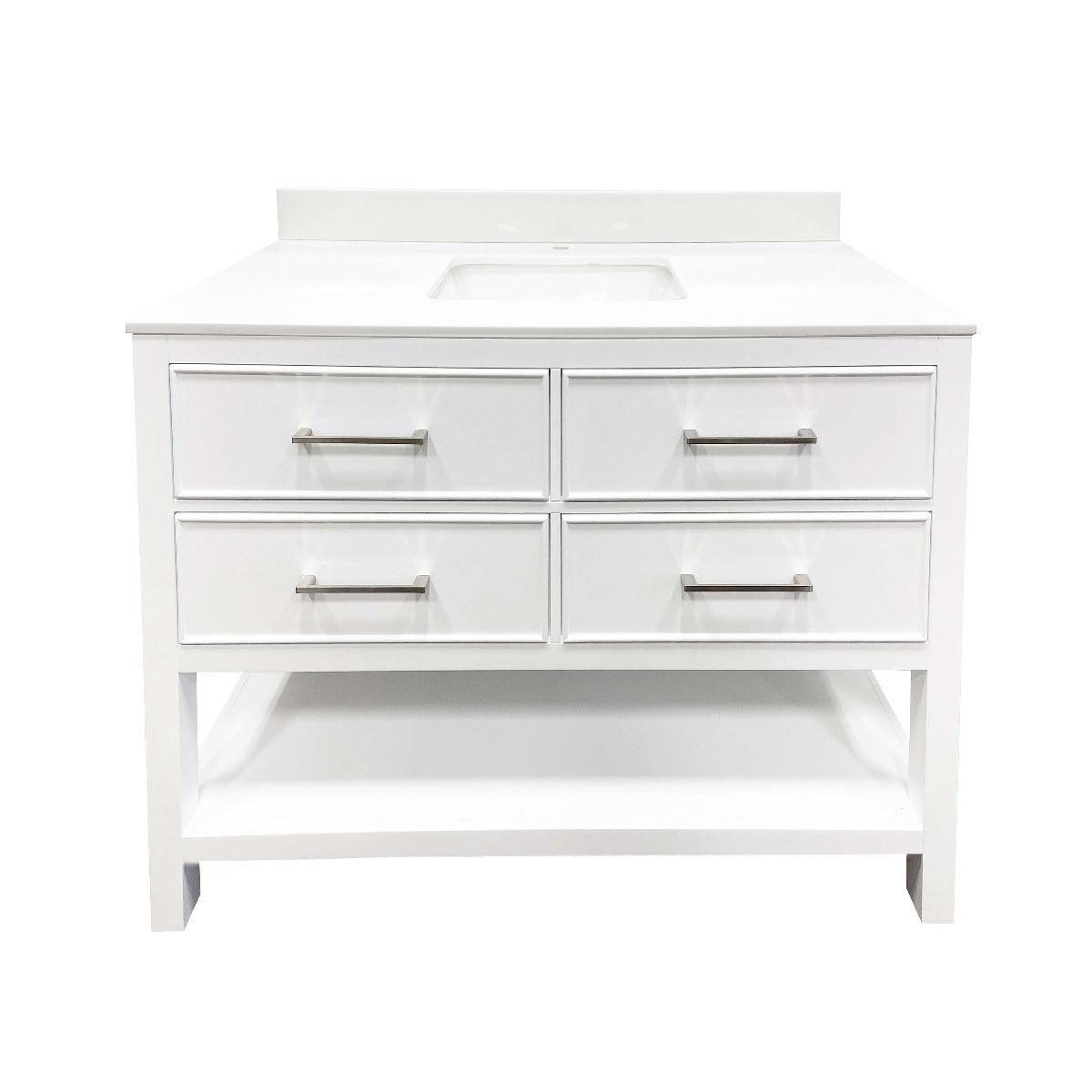 48" White Freestanding Single Sink Bathroom Vanity with White Glass Countertop Fiory – Image 2
