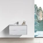 36" White Wall Mount Vanity with White Polymarble Countertop - Image 6
