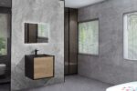 24" Black & Rough Oak Wall Mount Bathroom Vanity with Black Engineered Quartz Countertop - Image 6