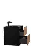 24" Black & Rough Oak Wall Mount Bathroom Vanity with Black Engineered Quartz Countertop - Image 3
