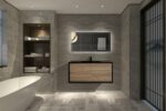 48" Black & Rough Oak Wall Mount Single Sink Bathroom Vanity with Black Engineered Quartz Countertop - Image 7