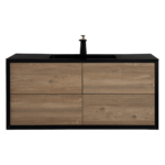 48" Black & Rough Oak Wall Mount Single Sink Bathroom Vanity with Black Engineered Quartz Countertop – Image 2