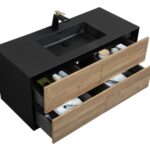 48" Black & Rough Oak Wall Mount Single Sink Bathroom Vanity with Black Engineered Quartz Countertop - Image 4
