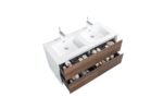 48" Walnut Wall Mount Double Sink Bathroom Vanity with White Polymarble Countertop Fleur - Image 4