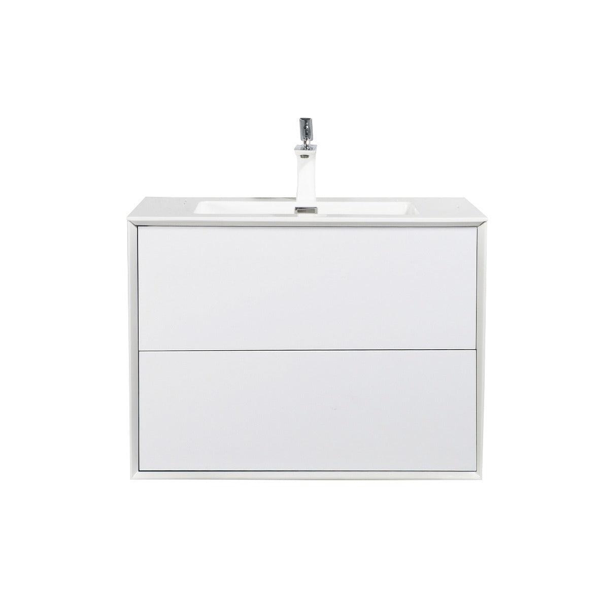 30" White Wall Mount Vanity with White Polymarble Countertop – Image 2
