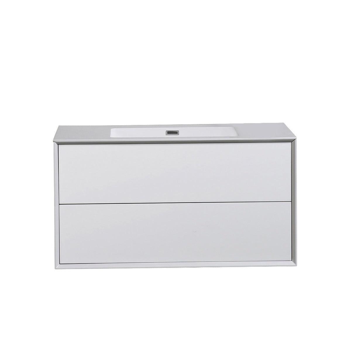 36" White Wall Mount Vanity with White Polymarble Countertop – Image 2