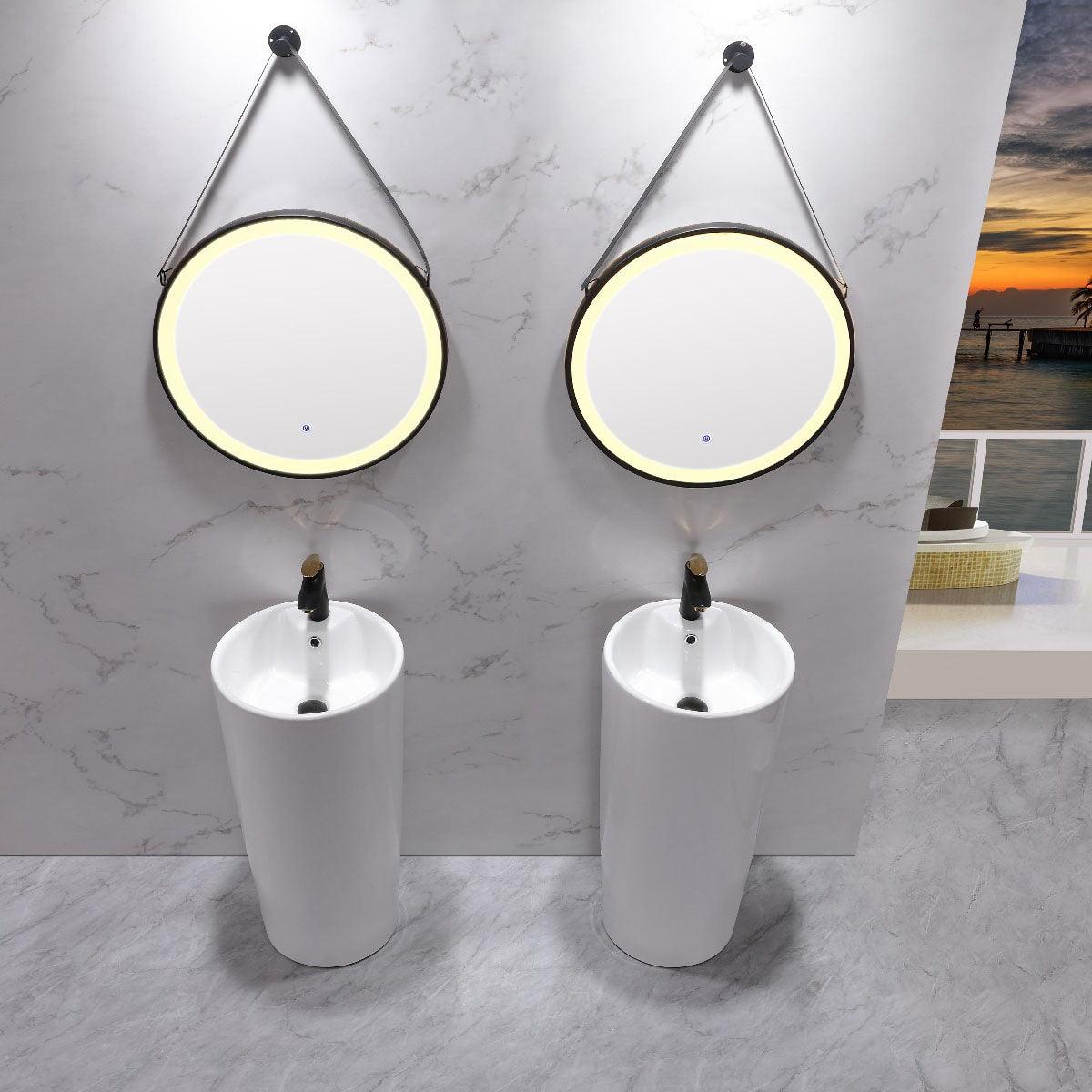 16" White Freestanding Pedestal Basin in Ceramic Sedani Collection - Image 2