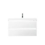 36" Glossy White Wall Mount Light-Up Bathroom Vanity with White Polymarble Countertop - Image 5